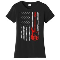 Bassist Usa American Flag Bass Guitar Player Musician Women's T-Shirt