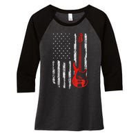 Bassist Usa American Flag Bass Guitar Player Musician Women's Tri-Blend 3/4-Sleeve Raglan Shirt