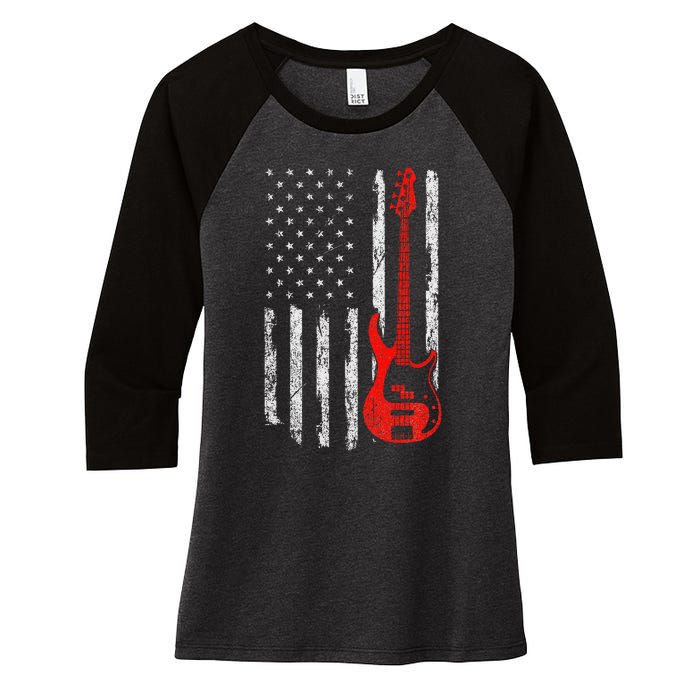 Bassist Usa American Flag Bass Guitar Player Musician Women's Tri-Blend 3/4-Sleeve Raglan Shirt