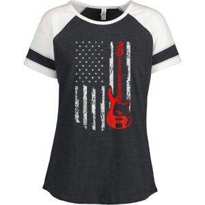 Bassist Usa American Flag Bass Guitar Player Musician Enza Ladies Jersey Colorblock Tee