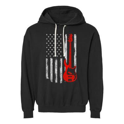 Bassist Usa American Flag Bass Guitar Player Musician Garment-Dyed Fleece Hoodie