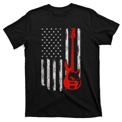 Bassist Usa American Flag Bass Guitar Player Musician T-Shirt