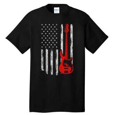 Bassist Usa American Flag Bass Guitar Player Musician Tall T-Shirt