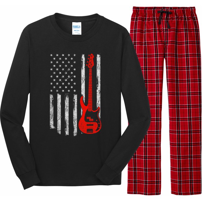 Bassist Usa American Flag Bass Guitar Player Musician Long Sleeve Pajama Set