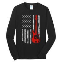 Bassist Usa American Flag Bass Guitar Player Musician Tall Long Sleeve T-Shirt