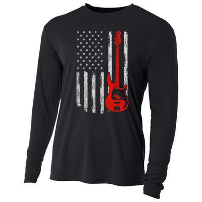 Bassist Usa American Flag Bass Guitar Player Musician Cooling Performance Long Sleeve Crew