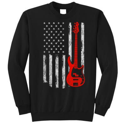 Bassist Usa American Flag Bass Guitar Player Musician Tall Sweatshirt