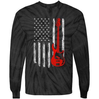 Bassist Usa American Flag Bass Guitar Player Musician Tie-Dye Long Sleeve Shirt