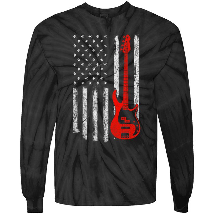 Bassist Usa American Flag Bass Guitar Player Musician Tie-Dye Long Sleeve Shirt