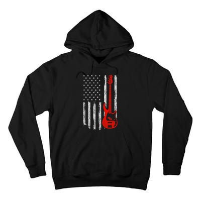 Bassist Usa American Flag Bass Guitar Player Musician Tall Hoodie