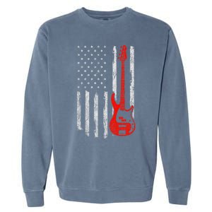 Bassist Usa American Flag Bass Guitar Player Musician Garment-Dyed Sweatshirt