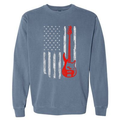 Bassist Usa American Flag Bass Guitar Player Musician Garment-Dyed Sweatshirt