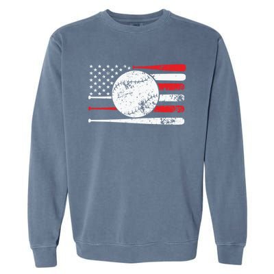 Baseball USA American Flag Vintage Retro Baseball Garment-Dyed Sweatshirt