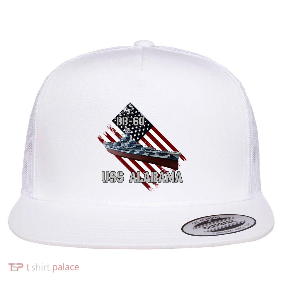 Battleship Uss Alabama Bb60 & Combat Warship Veterans Day Flat Bill Trucker Hat