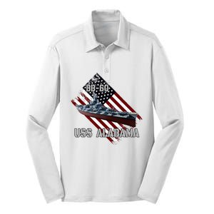 Battleship Uss Alabama Bb60 & Combat Warship Veterans Day Silk Touch Performance Long Sleeve Polo