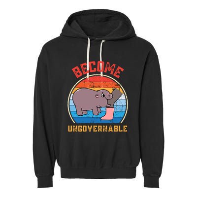 Become Ungovernable Angry Moo Deng Baby Hippo Garment-Dyed Fleece Hoodie