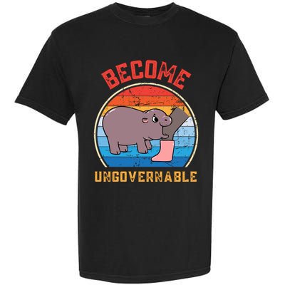 Become Ungovernable Angry Moo Deng Baby Hippo Garment-Dyed Heavyweight T-Shirt