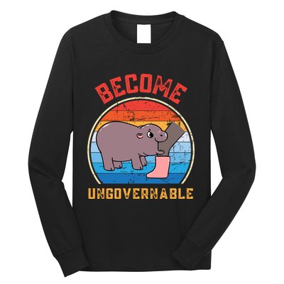 Become Ungovernable Angry Moo Deng Baby Hippo Long Sleeve Shirt