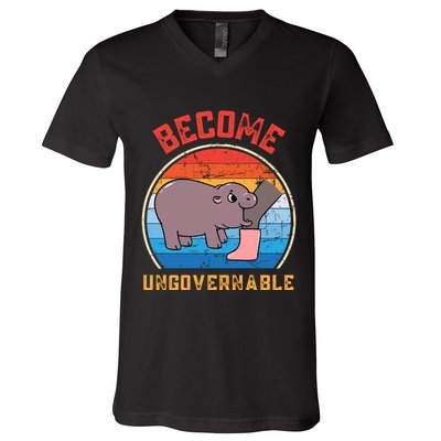 Become Ungovernable Angry Moo Deng Baby Hippo V-Neck T-Shirt