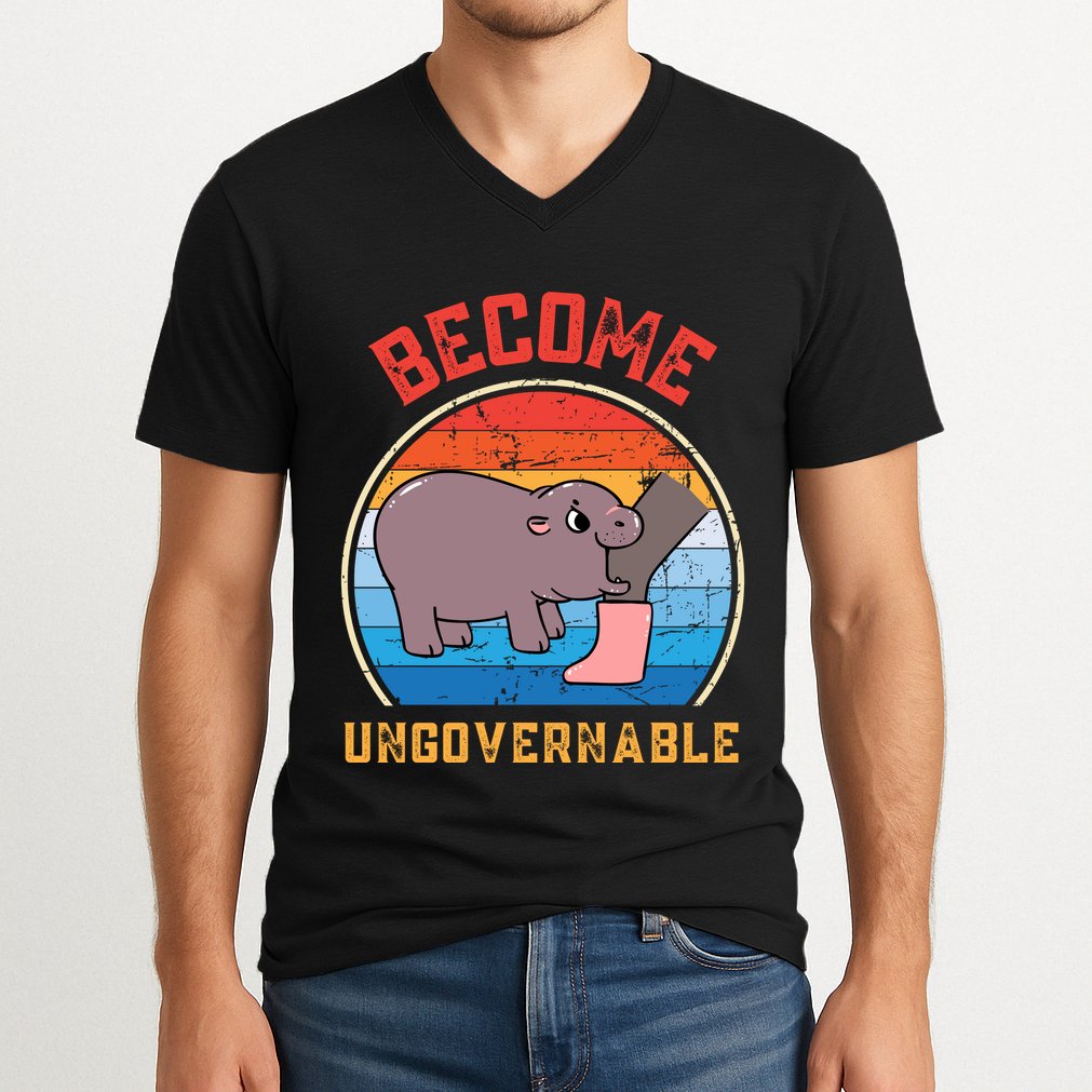 Become Ungovernable Angry Moo Deng Baby Hippo V-Neck T-Shirt
