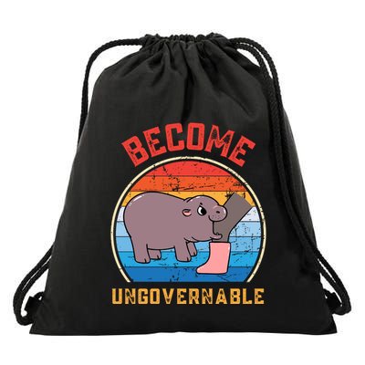 Become Ungovernable Angry Moo Deng Baby Hippo Drawstring Bag