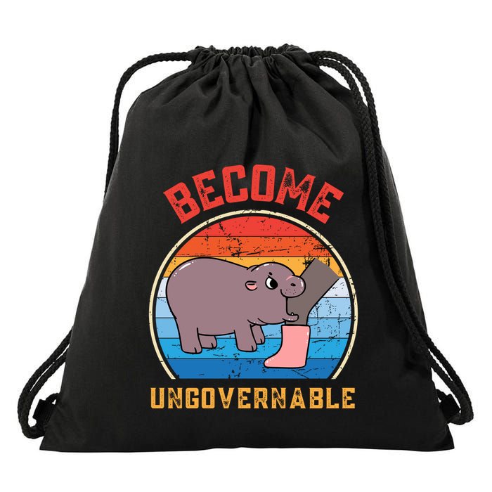 Become Ungovernable Angry Moo Deng Baby Hippo Drawstring Bag