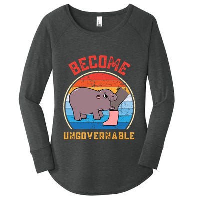 Become Ungovernable Angry Moo Deng Baby Hippo Women's Perfect Tri Tunic Long Sleeve Shirt
