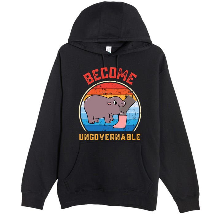 Become Ungovernable Angry Moo Deng Baby Hippo Premium Pullover Hoodie