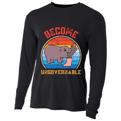Become Ungovernable Angry Moo Deng Baby Hippo Cooling Performance Long Sleeve Crew