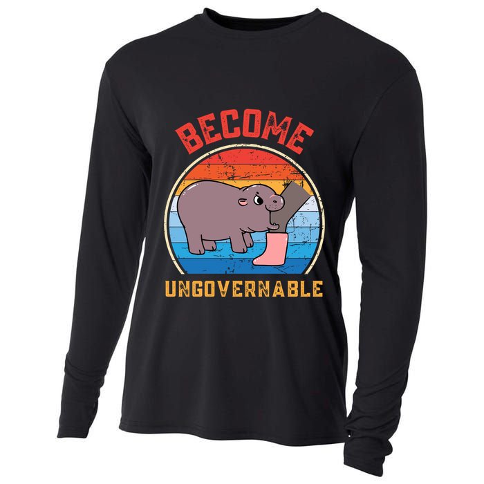 Become Ungovernable Angry Moo Deng Baby Hippo Cooling Performance Long Sleeve Crew