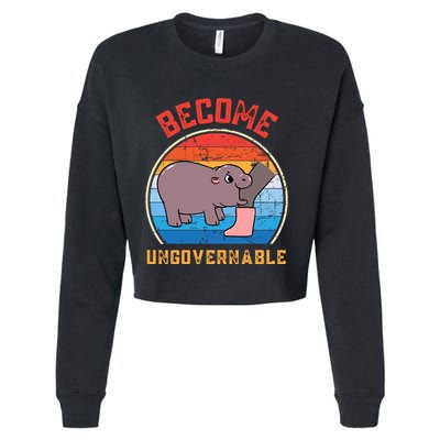 Become Ungovernable Angry Moo Deng Baby Hippo Cropped Pullover Crew