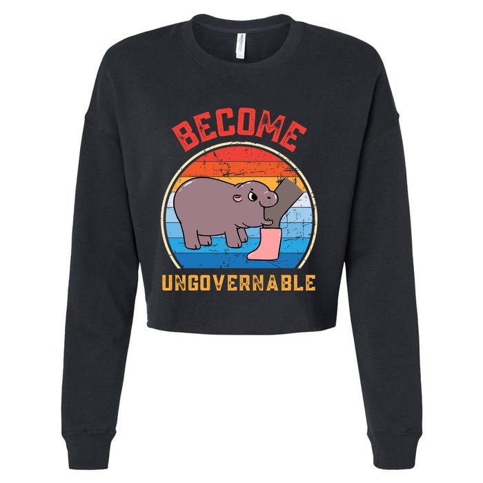 Become Ungovernable Angry Moo Deng Baby Hippo Cropped Pullover Crew