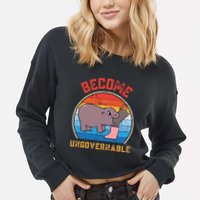 Become Ungovernable Angry Moo Deng Baby Hippo Cropped Pullover Crew