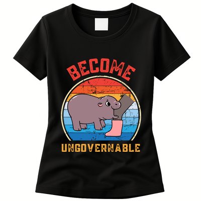 Become Ungovernable Angry Moo Deng Baby Hippo Womens T-Shirt