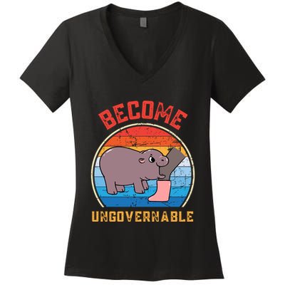 Become Ungovernable Angry Moo Deng Baby Hippo Women's V-Neck T-Shirt