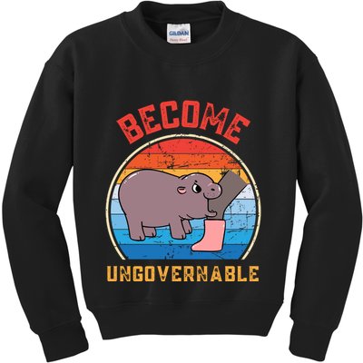 Become Ungovernable Angry Moo Deng Baby Hippo Kids Sweatshirt