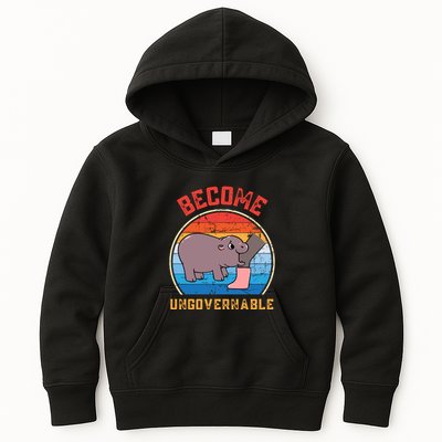 Become Ungovernable Angry Moo Deng Baby Hippo Kids Hoodie