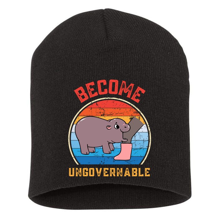 Become Ungovernable Angry Moo Deng Baby Hippo Short Acrylic Beanie