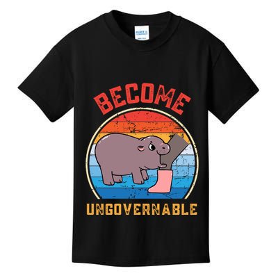 Become Ungovernable Angry Moo Deng Baby Hippo Kids T-Shirt