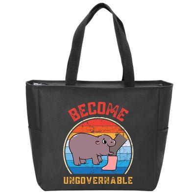 Become Ungovernable Angry Moo Deng Baby Hippo Zip Tote Bag