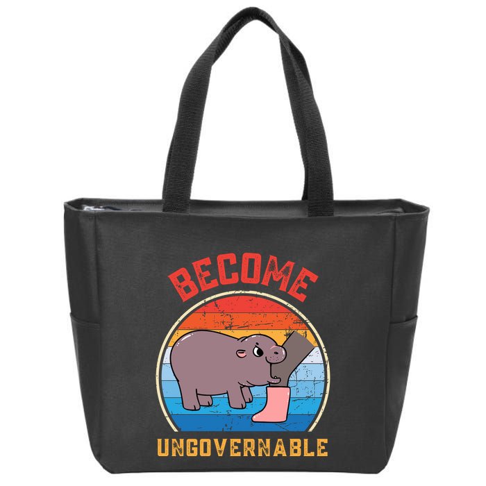 Become Ungovernable Angry Moo Deng Baby Hippo Zip Tote Bag