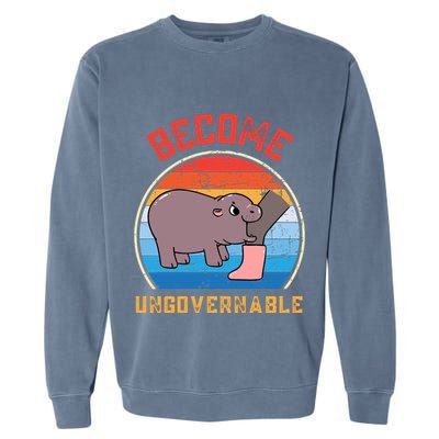 Become Ungovernable Angry Moo Deng Baby Hippo Garment-Dyed Sweatshirt