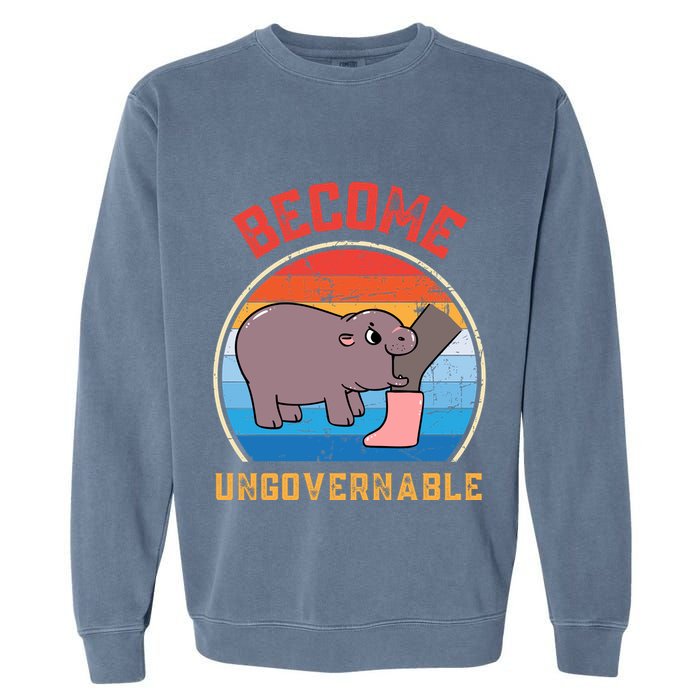 Become Ungovernable Angry Moo Deng Baby Hippo Garment-Dyed Sweatshirt