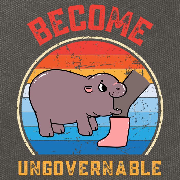 Become Ungovernable Angry Moo Deng Baby Hippo Cotton Canvas Backpack