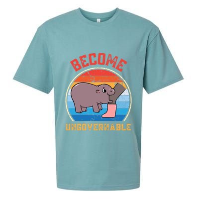 Become Ungovernable Angry Moo Deng Baby Hippo Sueded Cloud Jersey T-Shirt