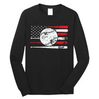 Baseball USA American Flag Vintage Retro Baseball Long Sleeve Shirt