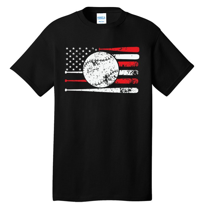 Baseball USA American Flag Vintage Retro Baseball Tall T-Shirt