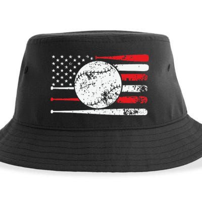 Baseball USA American Flag Vintage Retro Baseball Sustainable Bucket Hat