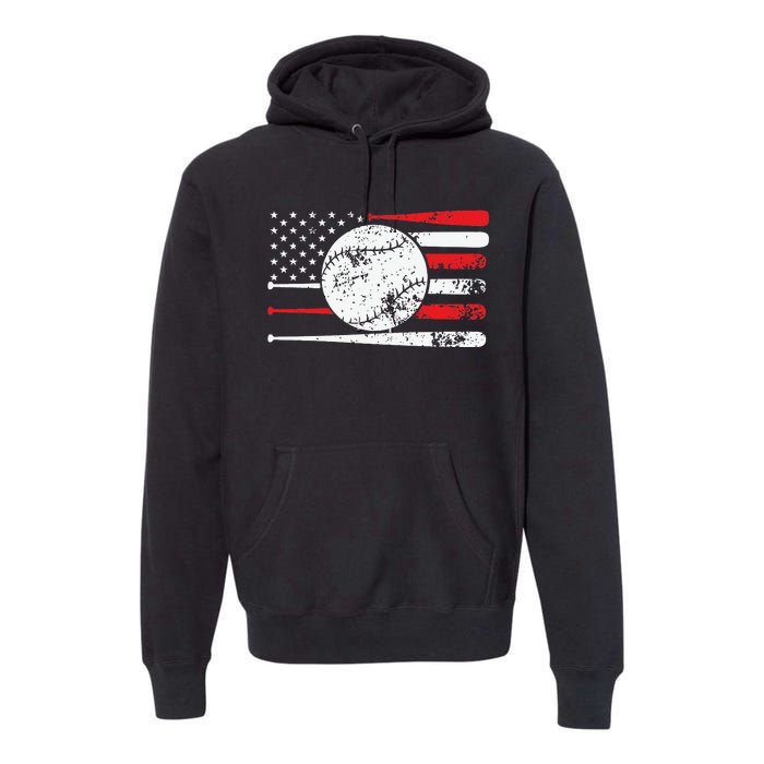 Baseball USA American Flag Vintage Retro Baseball Premium Hoodie