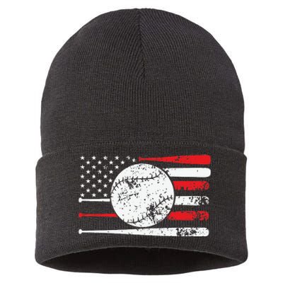 Baseball USA American Flag Vintage Retro Baseball Sustainable Knit Beanie